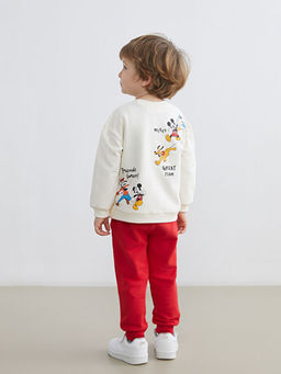 Bisiklet Yaka Mickey Mouse Bask?l? Erkek Bebek Sweatshirt ve E?ofman Alt