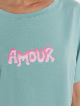 Сорочка ночная женская бирюзовая с надписью Amour пыльная бирюза +печать 572371 - Mark formelle фото 4