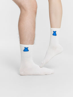 Цена за 5 пар! Носки унисекс белые с рисунком в виде медвежонка белый 559U-2831