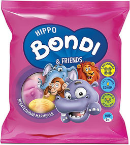Цена за 5 шт. HIPPO BONDI & FRIENDS, мармелад жевательный в форме половинок животных, 100 г