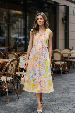 Lacivert Cicekli Etegi Belden Ac?lan F?rf?rl? Astarl? Sifon Midi Ucus Ucus Elbise TWOSS25EL00621 - Trendyolmilla фото 6