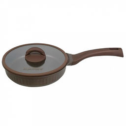 Сковорода с тефлоновым покрытием д24см "Stella", h5,2см, s0,32см, дно д22см, s0,4см, ручка из термостойкого пластика, стеклянная крышка, мокко (mokko) (Россия)