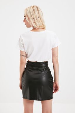 TRENDYOLMILLA Siyah Kemer Fermuar Detayl? Suni Deri Mini Dokuma Etek TWOAW21ET0065  фото 8