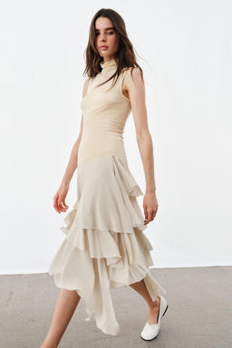 FALDA FLUIDA VOLANTES ZW COLLECTION / Beige / Verde - Zara фото 2