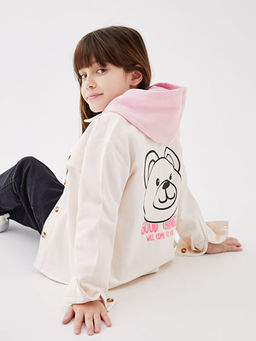 Bask?l? Uzun Kollu K?z ?ocuk G?mlek Ceket ve Anahtarl?k