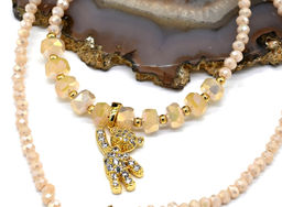 Чокер из циркона с подвеской Мишка рондель 3*2мм цв.персиковый, 39см