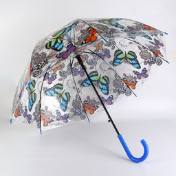 Зонт - трость полуавтоматический «Бабочки», 8 спиц, R=43/60 см, d=86 см, рисунок МИКС