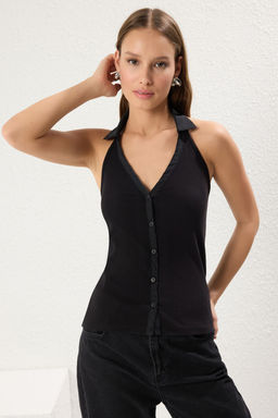Ekru Polo Yaka Fermuarl? Kolsuz Fitted/Vucuda Oturan Orme Bluz TWOSS25BZ00078 - Trendyolmilla фото 7