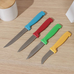 Набор кухонных ножей Радуга, 4 предмета, лезвие 6,5 см, 8,5 см, 9,5 см, 11,5 см, на подставке, цвет МИКС - Simaland фото 2