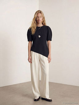 Bisiklet Yaka Balon Kollu Asimetrik Bluz