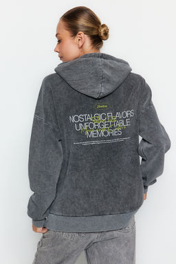 TRENDYOLMILLA Antrasit Kal?n Ici Polarl? Y?kama Efektli Oversize/Genis Kal?p Orme Sweatshirt TWOAW24SW00230  фото 3