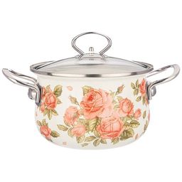 КАСТРЮЛЯ AGNESS ЭМАЛИРОВАННАЯ СО СТЕКЛ. КРЫШКОЙ СЕРИЯ КОРЕЙСКАЯ РОЗА 2.0 Л, 18*11 СМ