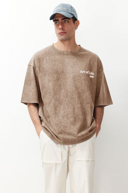 TRENDYOL MAN Antrasit Oversize/Genis Kesim Soluk Efektli Yaz? Bask?l? %100 Pamuklu T-Shirt TMNSS23TS00166 - Trendyolmilla фото 2