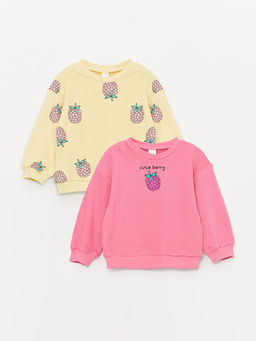 Bisiklet Yaka Uzun Kollu Bask?l? K?z Bebek Sweatshirt 2li