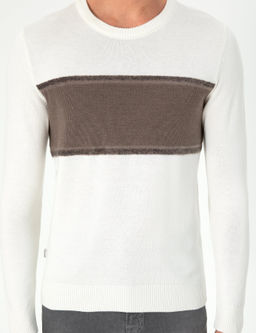 Ekru Slim Fit Bisiklet Yaka Y_n Kar___ml_ Triko Kazak - Pierre cardin фото 6