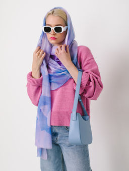 Большой, мягкий, тонкий и очень нежный двусторонний палантин с рисунком в стиле арт-деко - Tantino фото 8