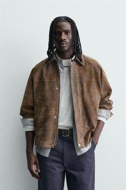 CAZADORA PIEL ANTE EFECTO LAVADO / Marr?n