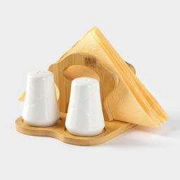 Набор для специй BellaTenero, солонка 60 мл, перечница 60 мл, салфетница, на бамбуковой подставке, фарфор, белый  фото 5