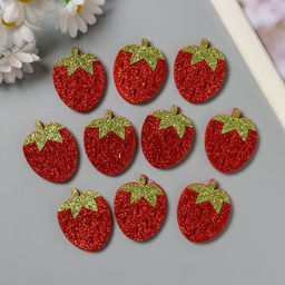 Цена за 10 шт. Декор для творчества войлок блеск «Клубничка», 4×3.2 см