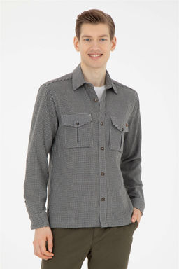 Мужская рубашка антрацитового цвета с длинным рукавом