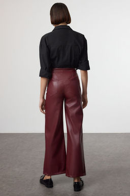 TRENDYOLMILLA Siyah Suni Deri Wide Leg Cep Detayl? Orme Pantolon TWOAW24PL00103 фото 5