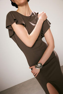 Trendyol Studio Collection Haki Bodycon Melek Kol K?sa Kollu Esnek Orme Elbise TWOSS26EL00393 - Trendyolmilla фото 3