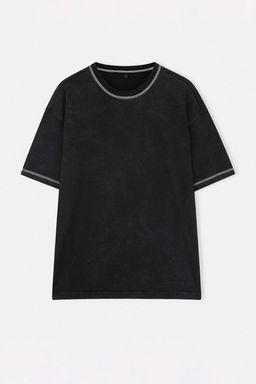 Antrasit Oversize/Genis Kesim Soluk Efektli Dikis Detayl? %100 Pamuk T-Shirt TMNSS26TS00034