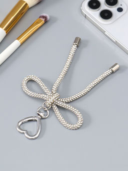 Цена за 2 шт. Брелок на карабине "Бант со стразами" серебро 11х7,5х1,5 см