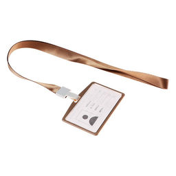 Бейдж - карман горизонтальный, внешний размер 98×58 мм, внутренний размер 85×54 мм, металл, золото, на ленте 40 см