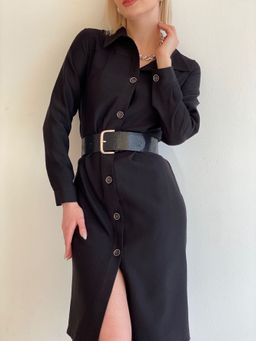 5754 Платье-рубашка из микровельвета чёрное