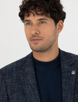 A__k Lacivert Ekstra Slim Fit Y_n Kar___ml_ Blazer Ceket