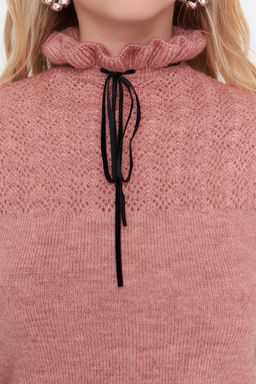 Gul Kurusu Yumusak Dokulu Ajurlu/Delikli Kurdele/Fiyonk Detayl? Triko Kazak TWOAW21KZ2355