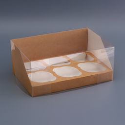 Цена за 3 шт. Коробка для 6 капкейков, крафт 23.5×16×10 см