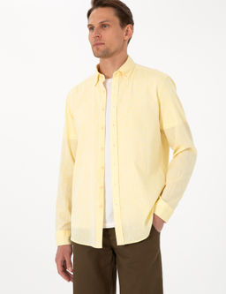 Рубашка Pierre Cardin Regular Fit желтая с льном