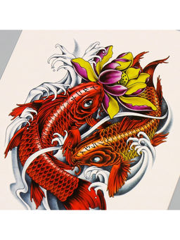 Цена за 2 шт. Переводная тату на тело цветная Красные карпы, 26.1?14.6 см