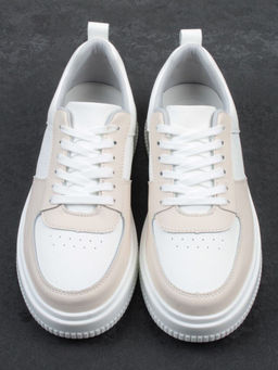 03-YJ425-1 WHITE/BEIGE Полуботинки спортивные женские (натуральная кожа) - Фабричный китай фото 9