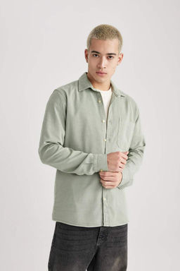 Хлопковая рубашка с длинными рукавами и воротником поло стандартного кроя - Defacto фото 5