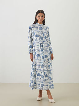 Hakim Yaka Desenli Modal Kar???ml? Elbise