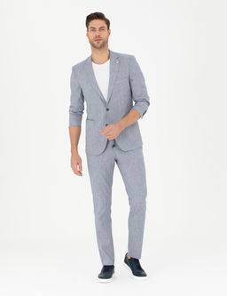 Koyu Mavi Ex. Slim Fit Keten Kar___ml_ Kuma_ Pantolon