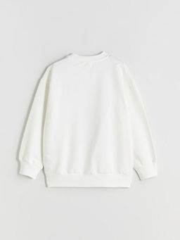 Bisiklet Yaka Stitch ve Angel Bask?l? K?z ?ocuk Sweatshirt