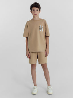 Комплект для мальчиков (футболка, шорты) бежевый с печатью - Mark formelle фото 2