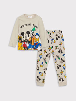 Bisiklet Yaka Mickey Mouse Bask?l? Erkek Bebek Pijama Tak?m?