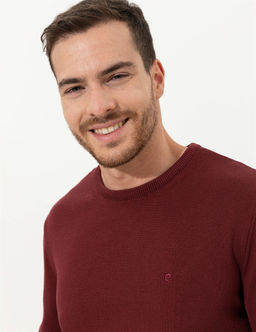 Bordo Slim Fit Bisiklet Yaka Basic Triko Kazak - Pierre cardin фото 2