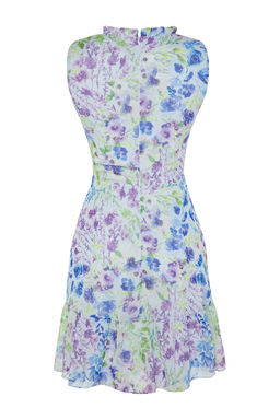 Mavi Cicekli A Kesim F?rf?rl? Astarl? Mini Dokuma Elbise TWOSS20EL0681