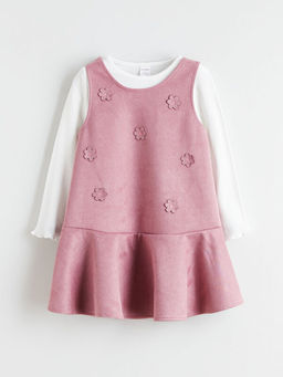 Bisiklet Yaka ?i?ekli K?z ?ocuk Elbise ve Ti??rt