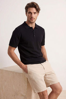 Siyah Regular/Normal Kesim _zel _plik Premium Basic Triko Polo Yaka T-shirt TMNSS26PO00044
