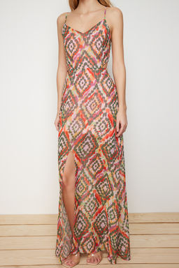 TRENDYOLMILLA Cok Renkli A Kesim Astarl? Pencere/Cut Out Detayl? Cicek Desenli Maxi Dokuma Elbise TWOSS20EL1270  фото 4