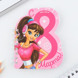 Подарочный набор, блокнот и фигурная ручка Юная модница. 8 марта