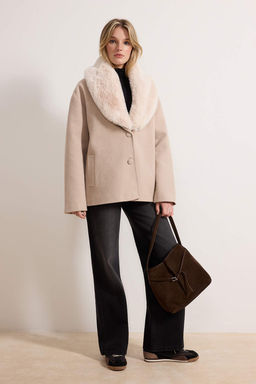 Ekru Regular Kal?p Suni Kurk Yaka Detayl? Kaban TWOAW26KB00076 - Trendyolmilla фото 3