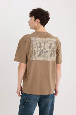 Oversize Genis Kal?p Bisiklet Yaka S?rt Bask?l? K?sa Kollu Tisort - Defacto фото 2